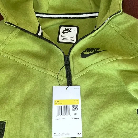 Nike Kids Lime Green Zip-Up Hoodie - Picture 3 of 3
